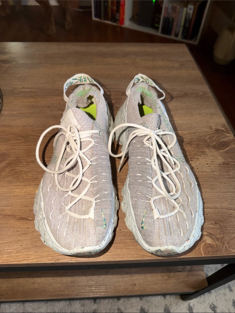 Nike Space Hippie Light Beige Knit Sneakers with Neon Lime Accents